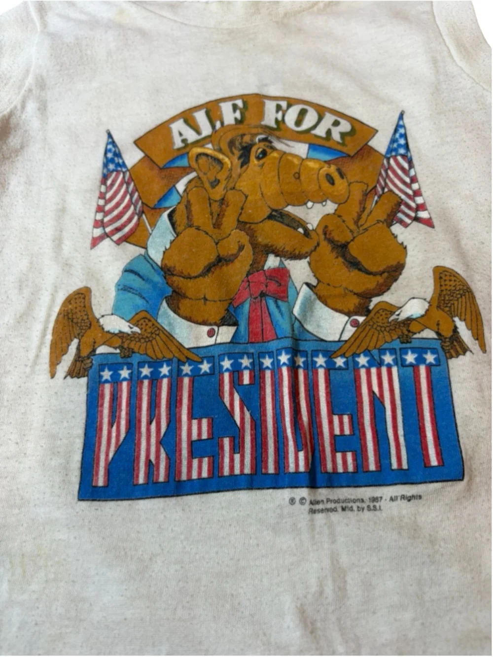 Vintage 1987 ALF For President Kids Tank Top USA 80s TV Graphic Tee Sz 7  Flaw